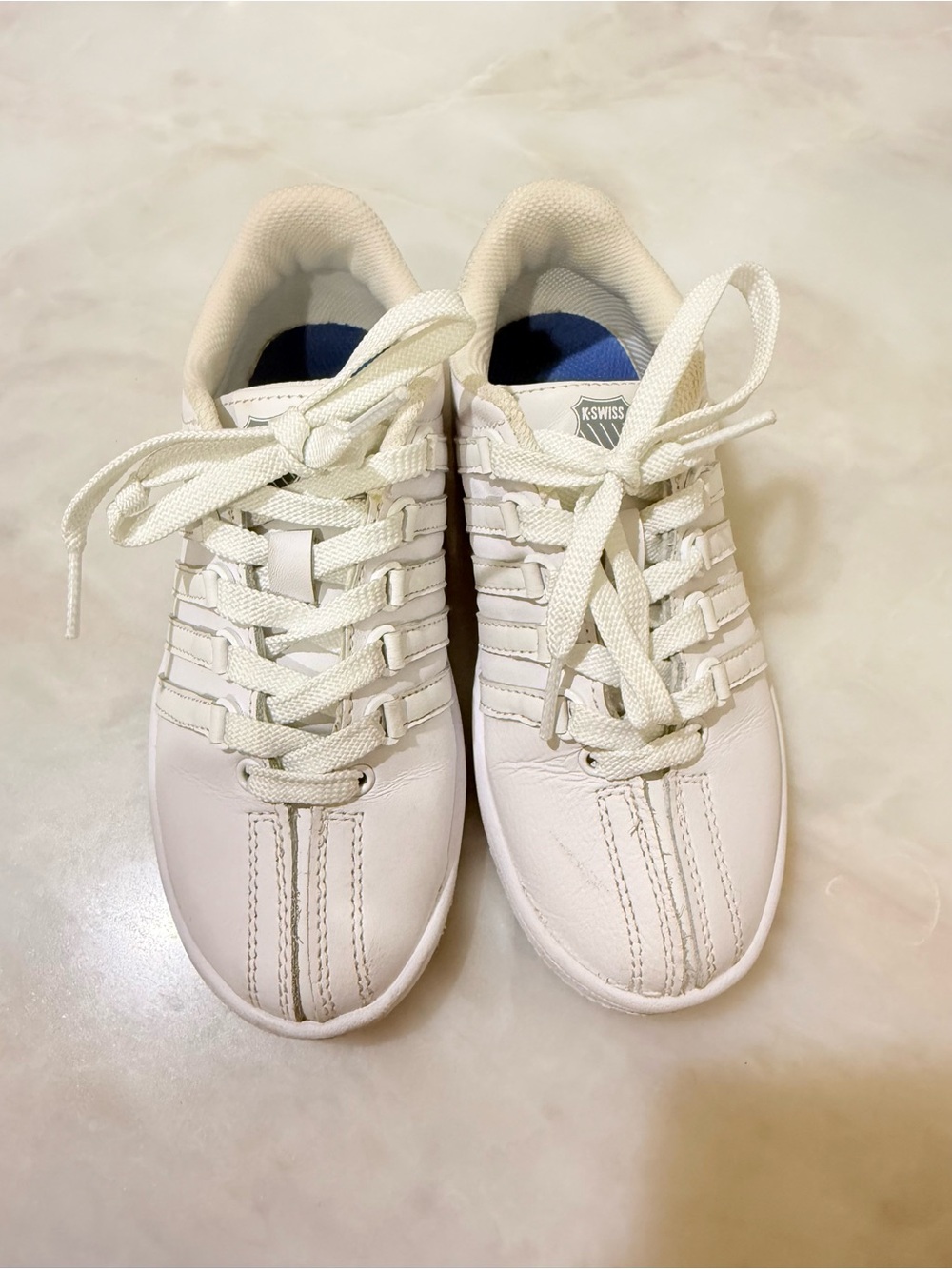 K-Swiss Kids White Leather Athletic Sneakers
